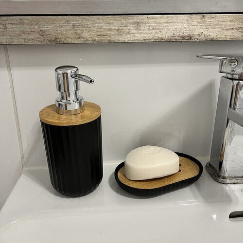 Ruhhy Plastic Bathroom Accessory Set Black 6pcs