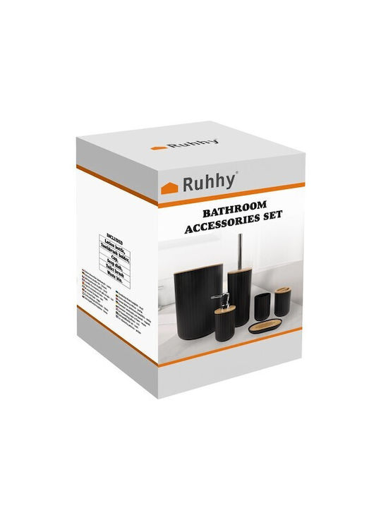 Ruhhy Plastic Bathroom Accessory Set Black 6pcs