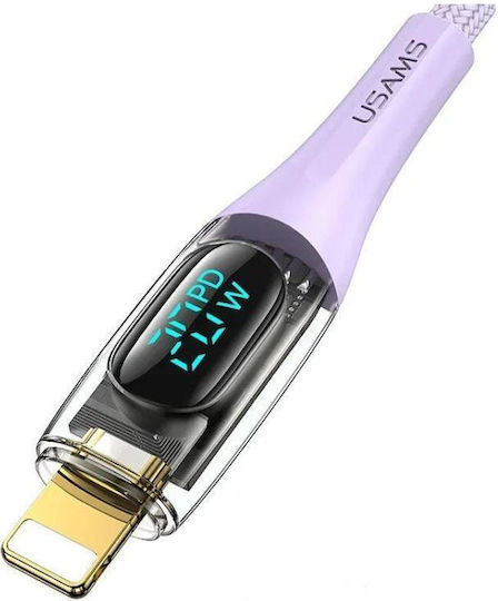 Usams Cable Digital Type-c To Lightning Fast Charger Pd 1.2m Transparent Purple