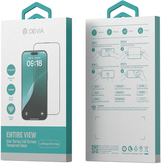 Devia Folie Glass Star Series Full Screen Entire View Iphone 16 Pro Max Black