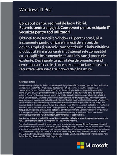 Microsoft Windows 11 Pro 32-bit/64-bit Licență Retail Usb