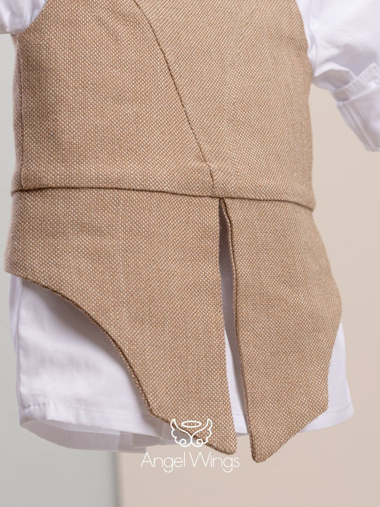 Angel Wings Boys Baptism Suit with Vest Edward Beige