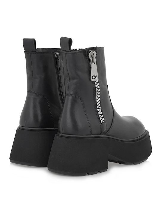 Leder Stiefeletten Damen Schwarz