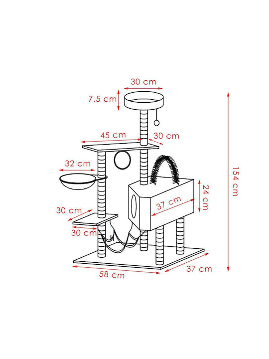 Ansamblu de Joacă pentru Pisici cu Stâlp de Scratching, Loc de Ascuns, Pat, Hamac, Minge 154cm Crem