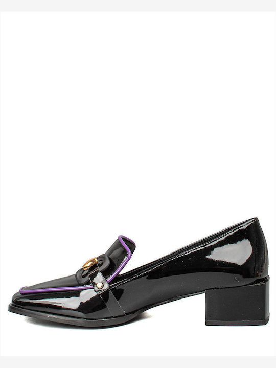 Δερμάτινα Γυναικεία Loafers Black & Purple Line