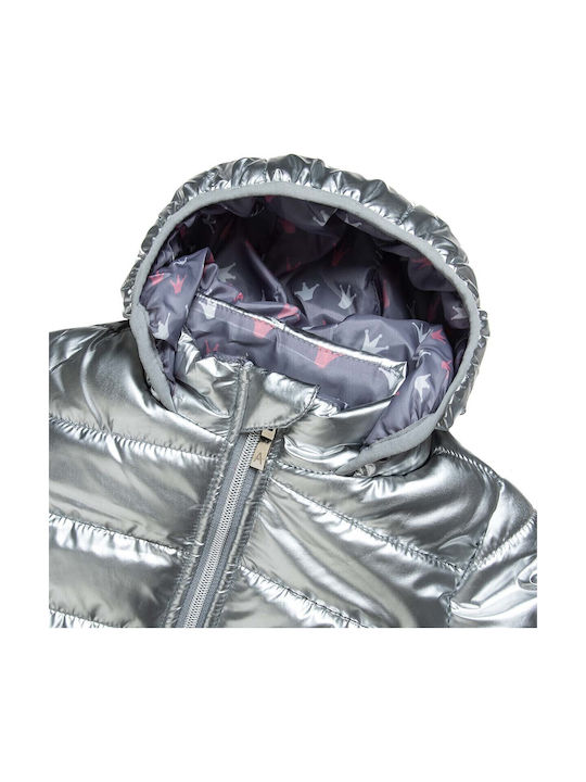 Kids' Quilted Jacket with Hood Silver