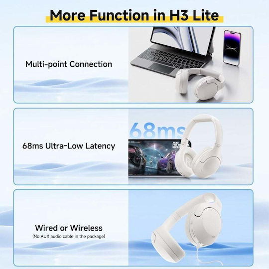 QCY H3 Wireless / Wired Over Ear Headphones with 60 hours of Operation and Quick Charge White