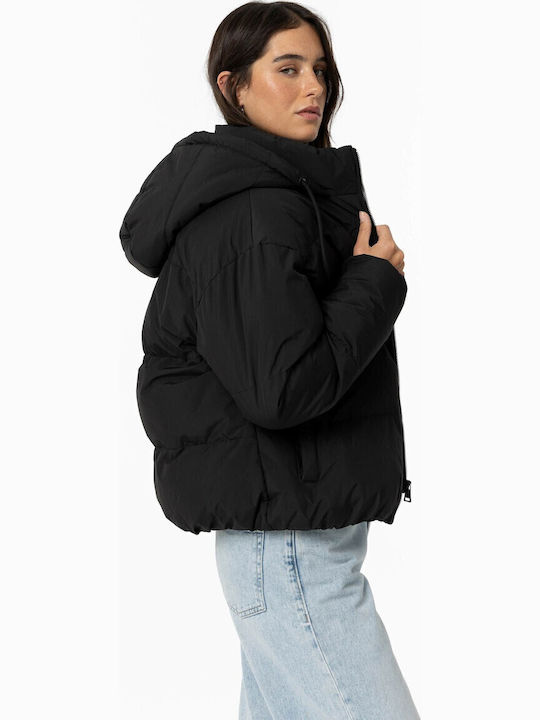 Κοντό Γυναικείο Puffer Μπουφάν για Χειμώνα Black