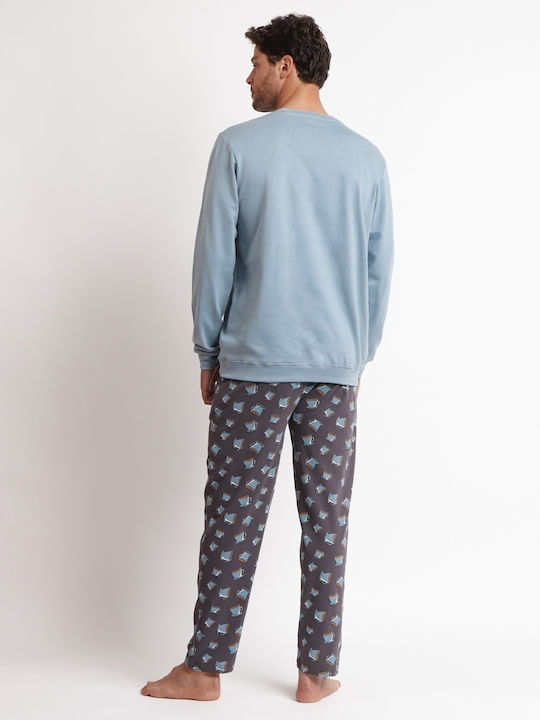 Admas Men's Winter Cotton Pajamas Set Light Blue