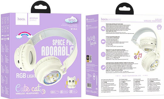 Hoco W50 Fără fir Bluetooth Pentru copii On Ear Căști cu 12 ore de Funcționare Milky White