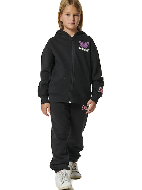 Kids Sweatshirt Cardigan With Hood And Pockets Black