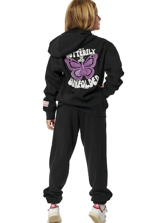 Kids Sweatshirt Cardigan With Hood And Pockets Black