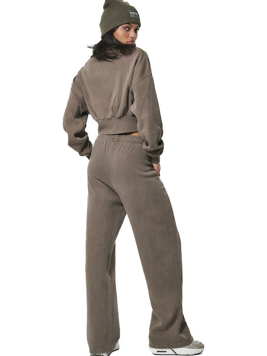Cropped Women's Sweatshirt Jacket Hooded Brown