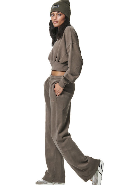 Cropped Women's Sweatshirt Jacket Hooded Brown