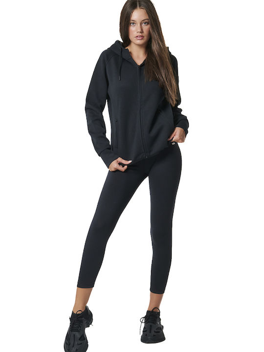 Body Action Women's Hooded Fleece Cardigan Black