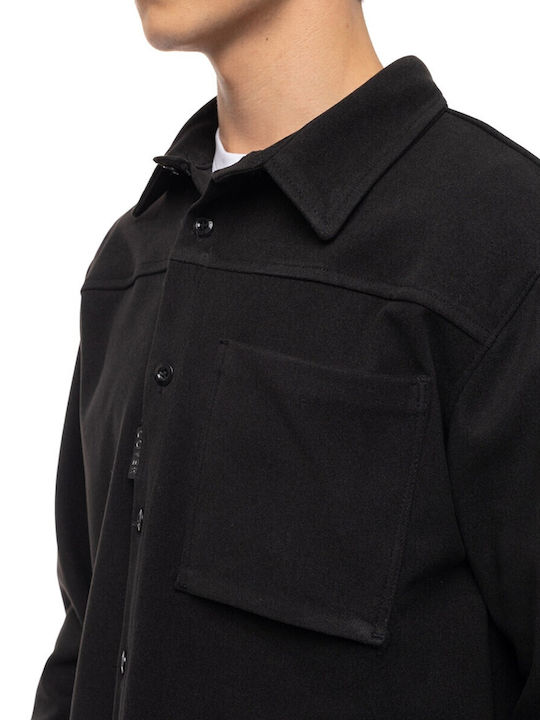Μακρυμάνικo Τζιν Overshirt σε Κανονική Γραμμή Black