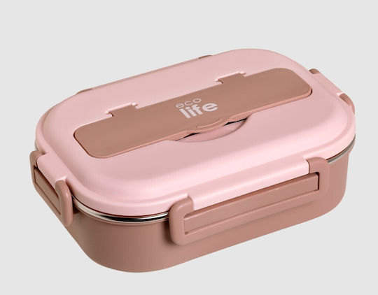 Ecolife Cutlery Cutie de Prânz Inox Roz Cu Compartimente 1lt