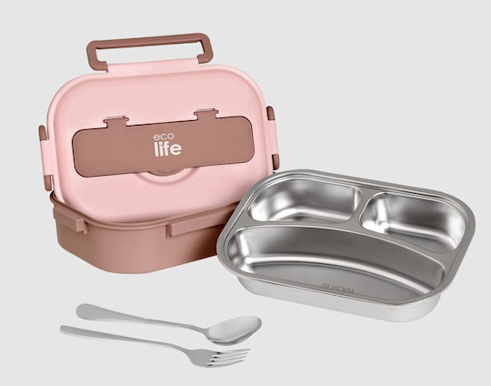 Ecolife Cutlery Cutie de Prânz Inox Roz Cu Compartimente 1lt