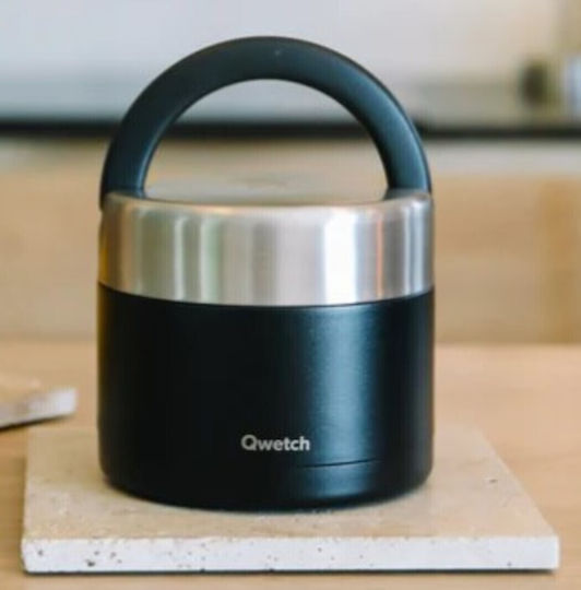 Qwetch Кутия За Храна Inox Термос Черна С Прегради 650ml