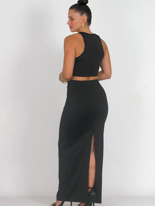 On Line Set with Maxi Skirt in Black Color