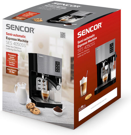 Sencor Automatic Espresso Machine 1450W Pressure 20bar for Cappuccino Black SES 4050SS-EUE3