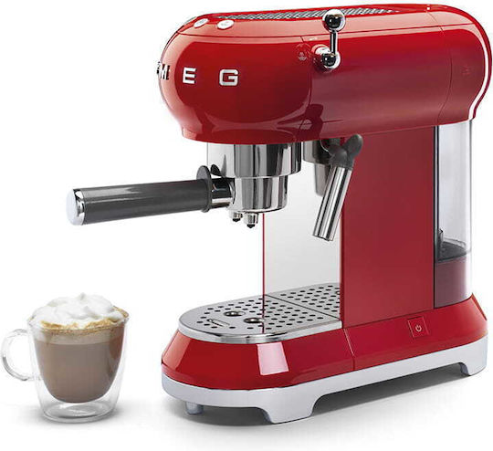 Smeg Αυτόματη Μηχανή Espresso 1350W Πίεσης 15bar Κόκκινη ECF01RDEU