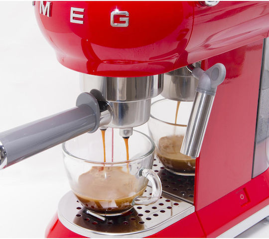 Smeg Αυτόματη Μηχανή Espresso 1350W Πίεσης 15bar Κόκκινη ECF01RDEU