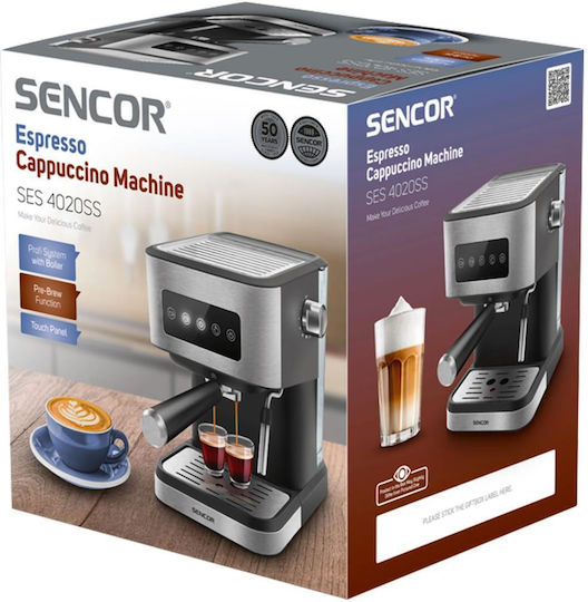 Sencor Μηχανή Espresso 1050W Πίεσης 20bar Ασημί SES 4020SS