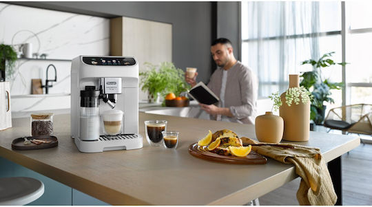 De'Longhi Magnifica Plus Automatic Espresso Coffee Machine 1450W Pressure 15bar for Cappuccino with Grinder White ECAM320.60.W