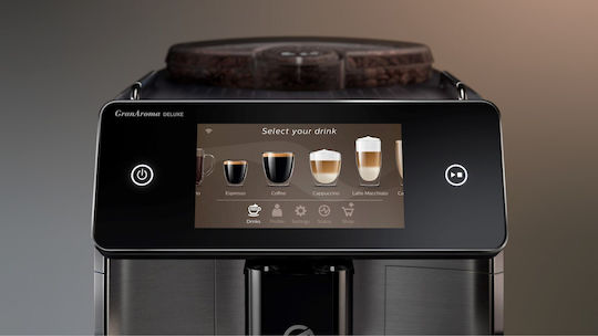 Saeco GranAroma Deluxe Αυτόματη Μηχανή Espresso 1500W Πίεσης 15bar για Cappuccino με Μύλο Άλεσης Μαύρο/Ασημί