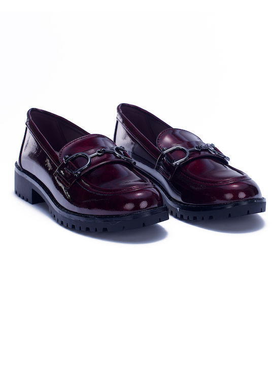 Antrin Patent Leather Women's Loafers in Burgundy Color