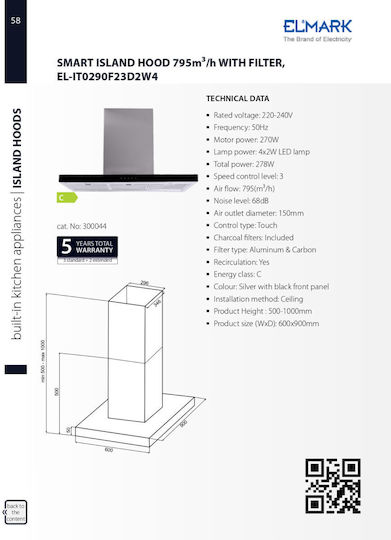 Elmark EL-IT0290 Kamin-Dunstabzug 90cm Inox