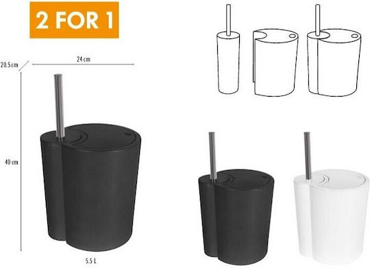 Dimitracas Sun & Moon 03201.001 Kunststoff Set aus Toilettenbürste und Mülleimer für das Badezimmer 5.5Es Weiß