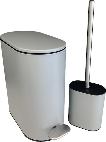Sidirela Metallic Toilet Brush and Basket Set Soft Close 5lt Gray