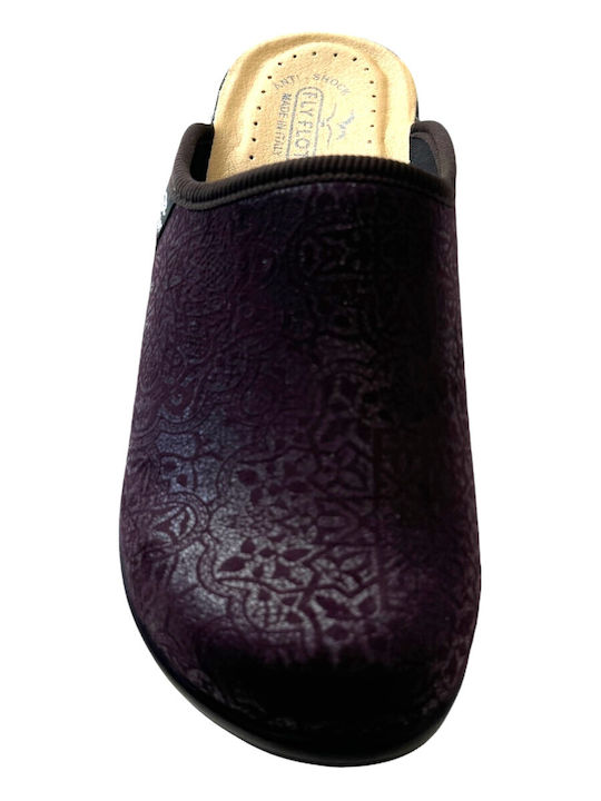 Fly Flot Anatomical Leather Women's Slippers in Purple color