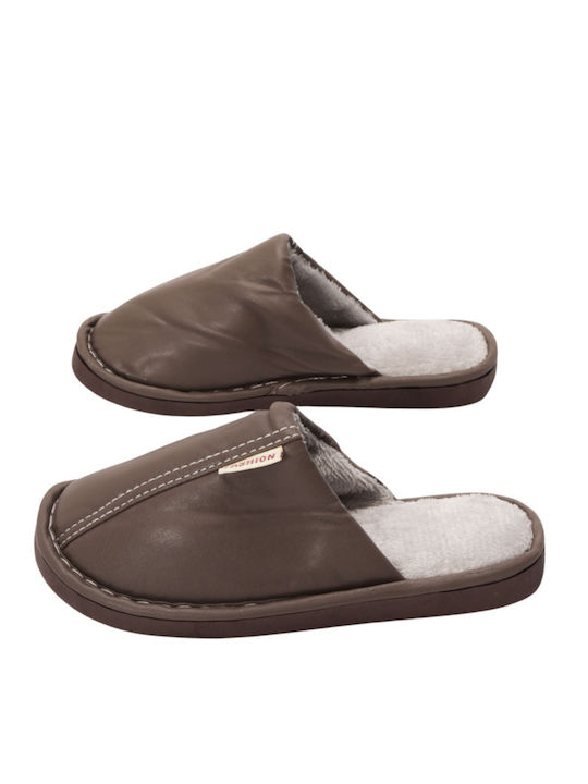 Men's Slippers with Fur Brown