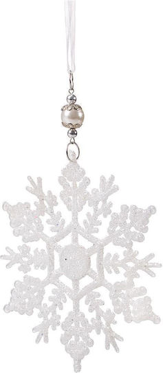 Hängendes Schneeflocke Ornament Kunststoff Weiß mit Glitzer