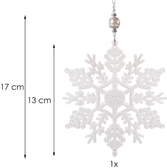 Hängendes Schneeflocke Ornament Kunststoff Weiß mit Glitzer