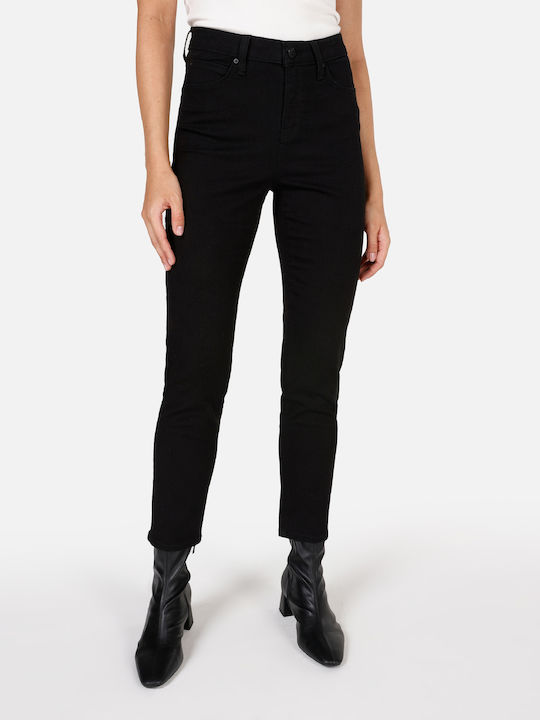 Pantaloni Dama Din Țesătură În Croială Slim Negru