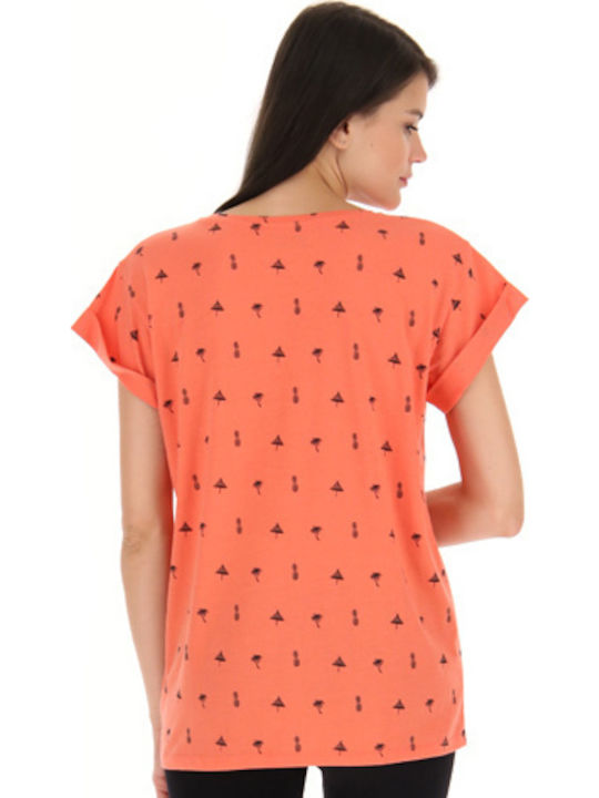 Γυναικείο T-shirt Floral Hot Coral