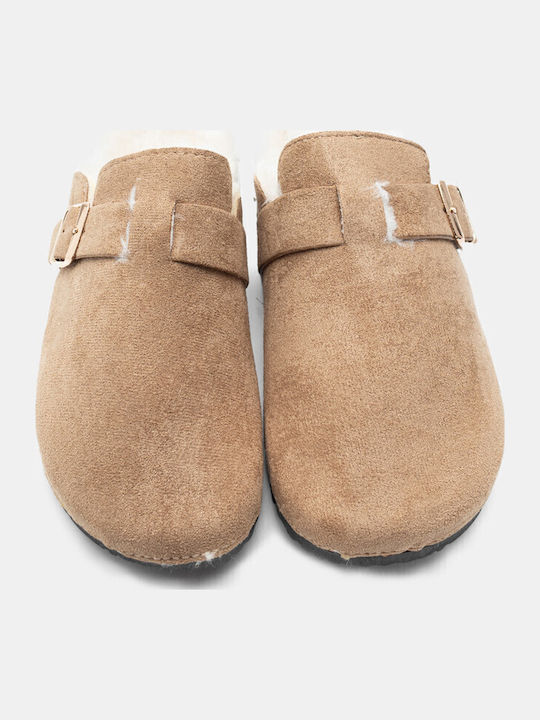 Winter Women's Slippers with Fur Beige