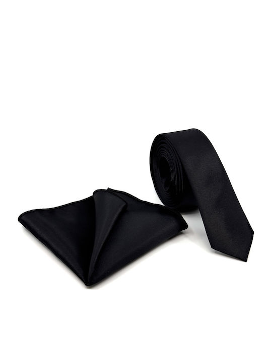 Legend Accessories Σετ Ανδρικής Γραβάτας Μονόχρωμη σε Μαύρο Χρώμα
