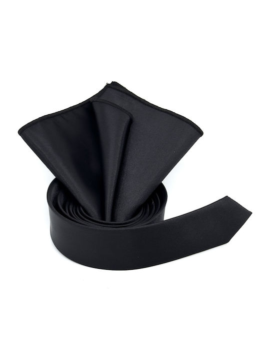 Legend Accessories Σετ Ανδρικής Γραβάτας Μονόχρωμη σε Μαύρο Χρώμα