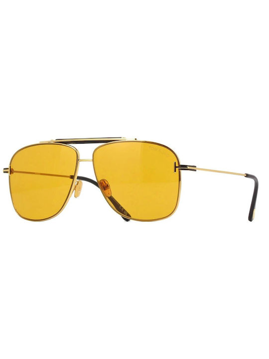 Tom Ford Jaden Sunglasses with Gold Metal Frame and Yellow Lens TF1017 30E