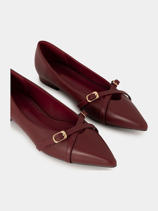 Damen Ballerinas Spitz zulaufend mit Riemen in Burgundisch Farbe