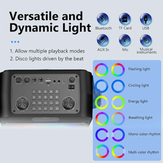 JYX Karaoke Speaker with Wireless Microphones and Lighting Effects JYX-T19-T Black