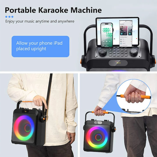 JYX Karaoke Speaker with Wireless Microphones and Lighting Effects JYX-T19-T Black