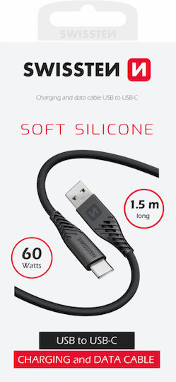 Swissten USB 2.0 Cable USB-C male - USB-A 60W Μαύρο 1.5m 71531010