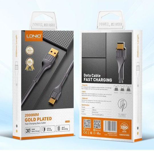 Ldnio USB 2.0 Cable USB-C male - USB-C 30W Γκρι 2m LS652