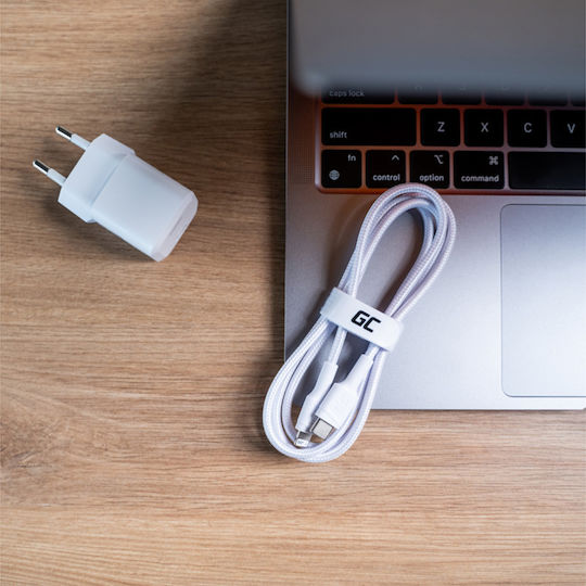 Green Cell USB-C към Lightning кабел 29W Бял 1м (KABGC07W)